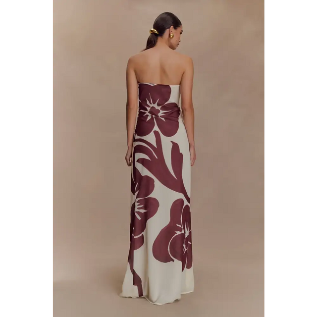 Meshki - Amaya Strapless Chiffon Maxi Dress - Brown