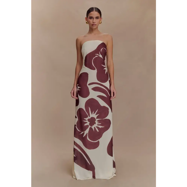 Meshki - Amaya Strapless Chiffon Maxi Dress - Brown