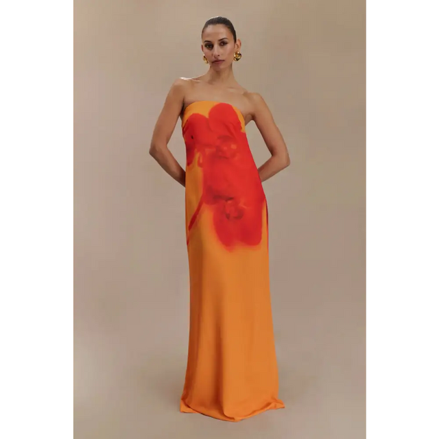 Meshki Amaya Strapless Dress Koi Orchid Print Size 10 - 10 / Orange - Dresses