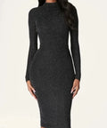 Meshki Armelle Long Sleeve High Neck Midi Dress in Black Size 8 - 8 / Black - Dresses