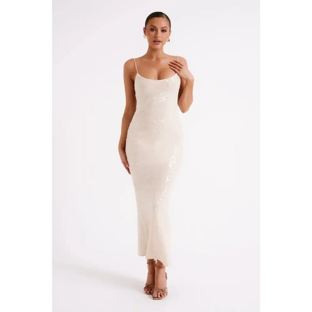 Meshki Brianna Sequin Maxi Dress Cream Size 8 - 8 / Cream - Dresses