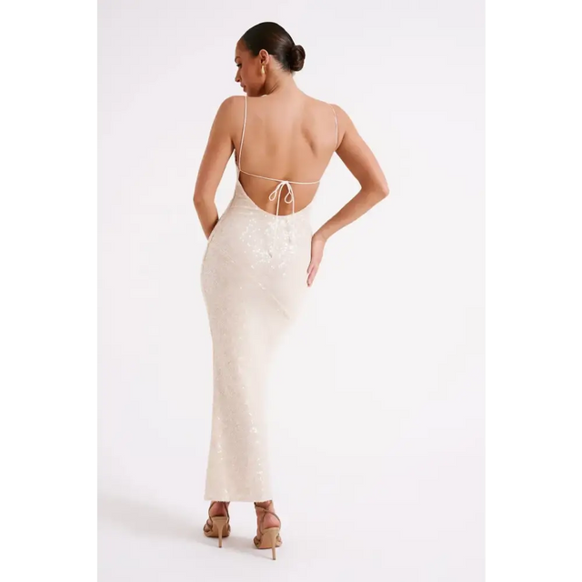 meshki sequin dress Meshki Brianna Sequin Maxi Dress Cream Size 8