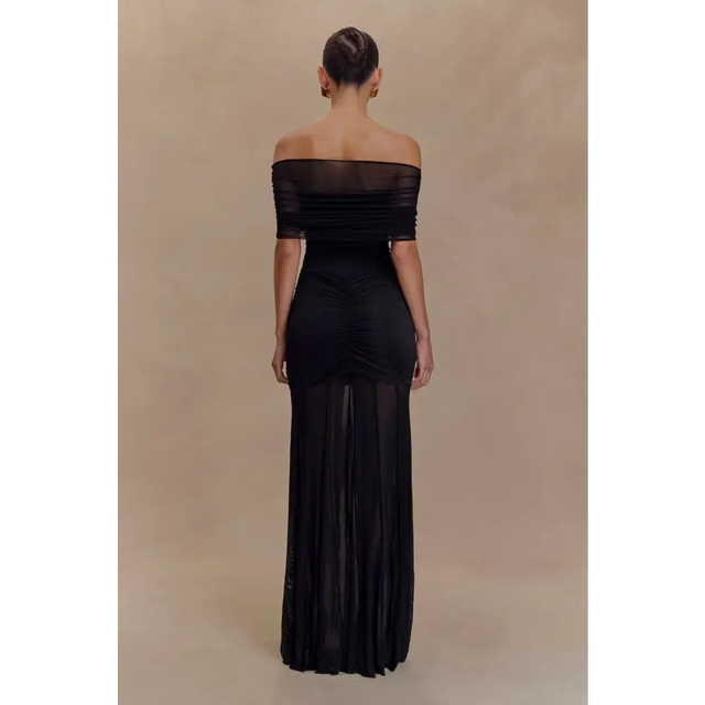 Meshki Caspian Slink Mesh Off Shoulder Black Size 8 - 8 / Black - Dresses