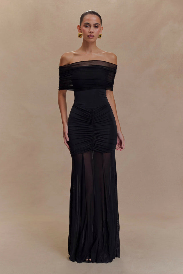 Meshki Caspian Slinky & Mesh Off-Shoulder Maxi Dress - Dresses
