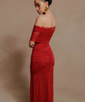 Meshki Caspian Slinky & Mesh Off-Shoulder Maxi — Red - Dresses
