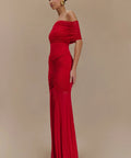 Meshki Caspian Slinky & Mesh Off-Shoulder Maxi — Red - Dresses