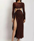 Meshki Christina Backless Maxi Wrap Gown - 6 / Brown - Dresses