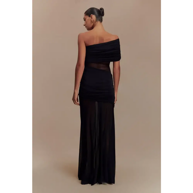 Meshki Dallas One Shoulder Mesh Maxi Dress in Black Size 10 - 10 / Black - Dresses