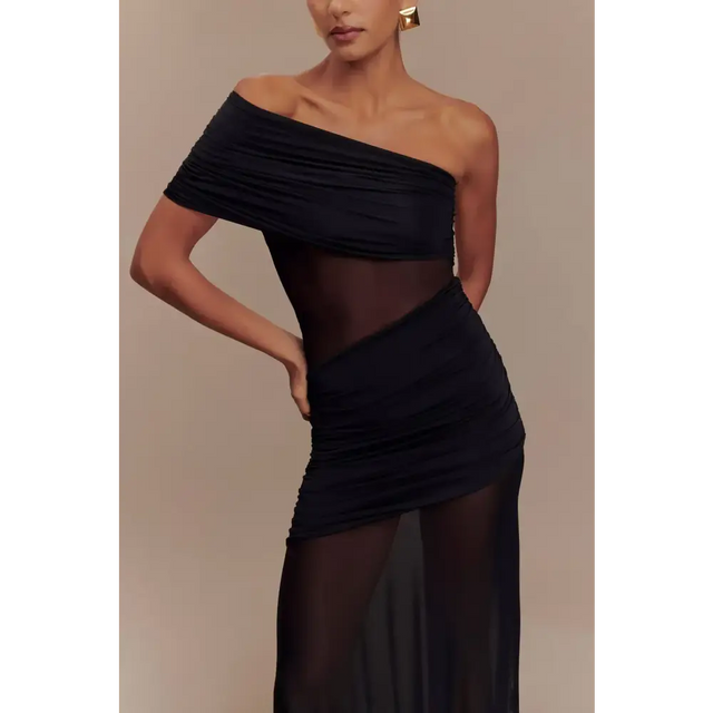 Meshki Dallas One Shoulder Mesh Maxi Dress in Black Size 10 - 10 / Black - Dresses