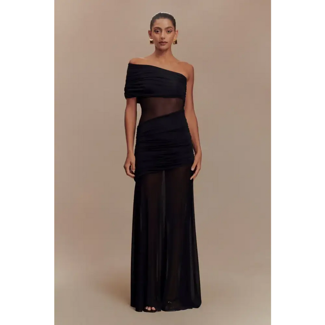 Meshki Dallas One Shoulder Mesh Maxi Dress in Black Size 10 - 10 / Black - Dresses