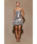 Meshki Faye Sequin Flower Mini Dress Silver Size AU 8 - 8 / Silver - Dresses