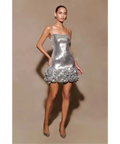 Meshki Faye Sequin Flower Mini Dress Silver Size AU 8 - 8 / Silver - Dresses