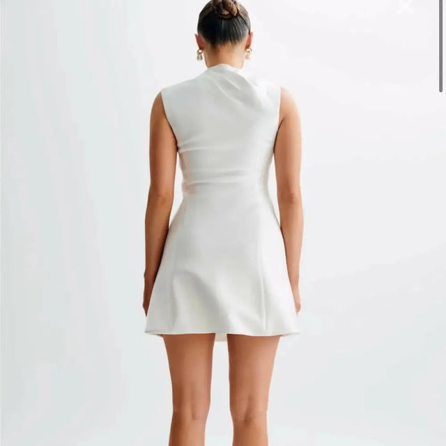 meshki white dress mini Meshki - Granger Satin Structured Mini Dress - White