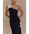 Meshki Hallie One Shoulder Bow Maxi Dress Black/White Size 8 - 8 / Black - Dresses