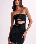 Meshki Korinna Strapless Rose Diamante Mini Dress - Black - Dresses