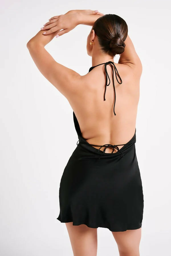 strapless open back dress Meshki Lorena Halter Mini Dress