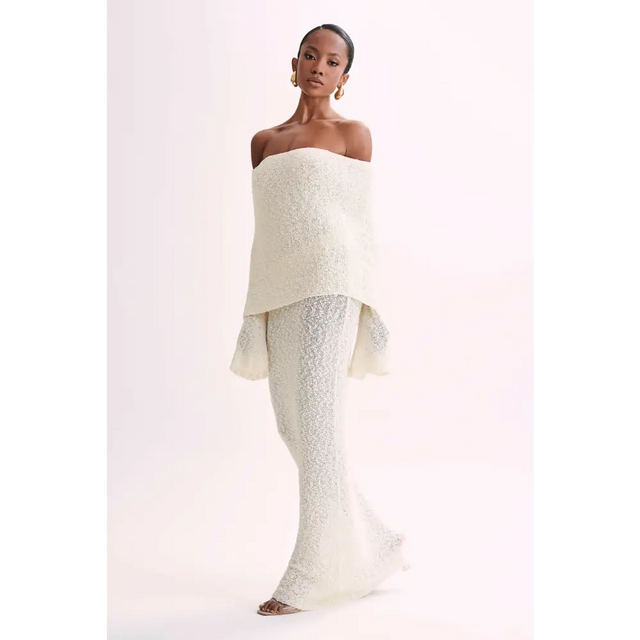 Meshki Marisol Off Shoulder Boucle Maxi Dress - Ivory - 12 / White - Dresses