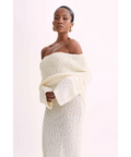 Meshki Marisol Off Shoulder Boucle Maxi Dress - Ivory - 12 / White - Dresses