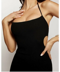 Meshki ‘Morgan’ Ribbed Halter Midi - XS / Black - Dresses