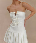 Meshki Naya Pleated Mini Dress - 12 / White - Dresses