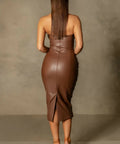 Meshki Pamela Strapless Faux Leather Dress in Chocolate Size 6 & 8 - 6 / Brown - Dresses