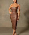 Meshki Pamela Strapless Faux Leather Dress in Chocolate Size 6 & 8 - 6 / Brown - Dresses