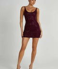 Meshki Presley Diamanté Square Mini Dress in Berry - 6 / Red - Dresses