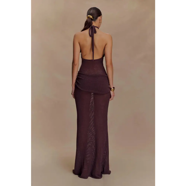 Meshki Reece Halter Knit Maxi Dress Chocolate | Passion For Fashion Meshki Reece Halter Knit Maxi Dress Chocolate | Passion For Fashion