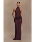 Meshki Reece Halter Knit Maxi Dress Chocolate - 8 / Brown - Dresses