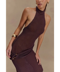 Meshki Reece Halter Knit Maxi Dress Chocolate - 8 / Brown - Dresses