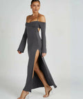 Meshki Slinky Off Shoulder Maxi Dress in Charcoal - 8 / Gray - Dresses