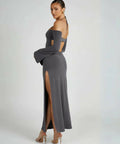 Meshki Slinky Off Shoulder Maxi Dress in Charcoal - 8 / Gray - Dresses