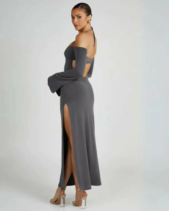 Meshki Slinky Off Shoulder Maxi Dress in Charcoal - 8 / Gray - Dresses