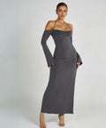 Meshki Slinky Off Shoulder Maxi Dress in Charcoal - 8 / Gray - Dresses