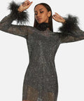 Passion For Fashion Mesh Diamond Feather Mini Dress  Dress.