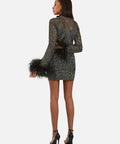 Passion For Fashion Mesh Diamond Feather Mini Dress  Dress.