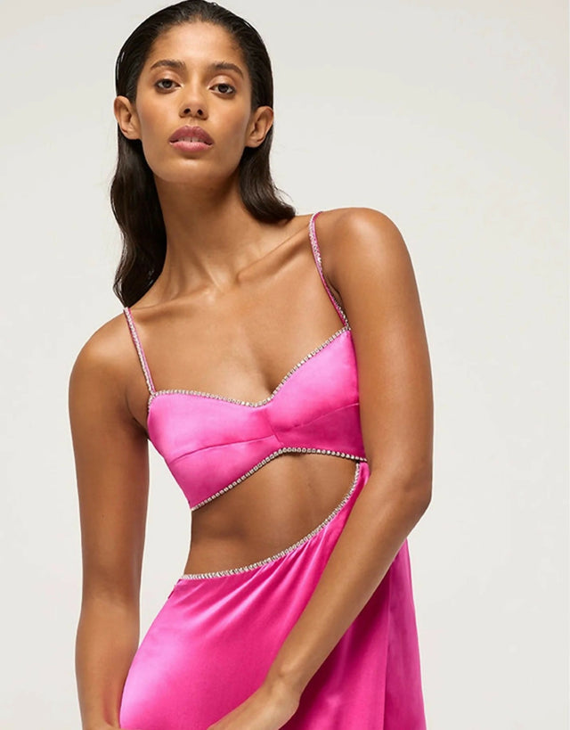 Michael Lo Sordo Luna Crystalline Midi Dress - 8 / Pink - Dresses