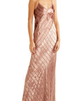 Michelle Mason Velvet Devoré Gown in Antique Rose - 10 / Pink - Dresses