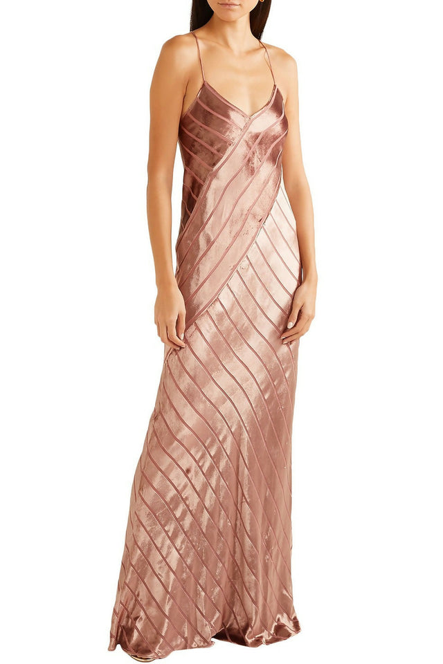 Michelle Mason Velvet Devoré Gown in Antique Rose - 10 / Pink - Dresses