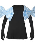 Black Scuba Dress, Gloves & Blue Bows - Passion For Fashion 