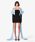 Miscreants Black Scuba Dress With Gloves & Blue Bows Black Multi / Size 8 - 8 / Black - Dresses