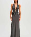 Misha Celine Maxi Satin Dress Pewter Size 10 - 10 / Gray - Dresses