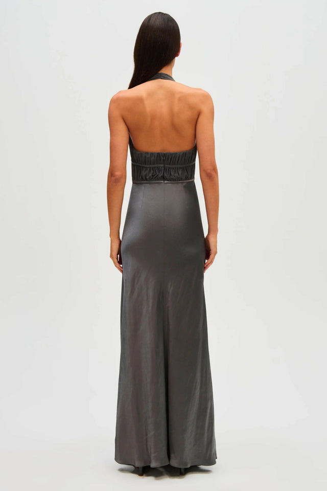 Misha Celine Maxi Satin Dress Pewter Size 10 - 10 / Gray - Dresses
