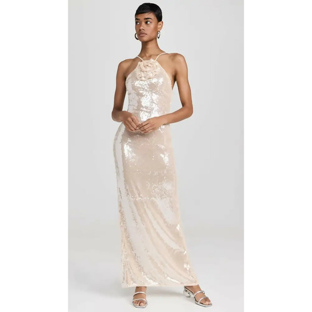 Misha Collection Allegra Sequin Maxi Dress Champagne Size 8 - 8 / Pink - Dresses