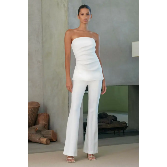 Misha Collection ‘Bronte’ Bonded Crepe Ivory Jumpsuit - S / White - Dresses