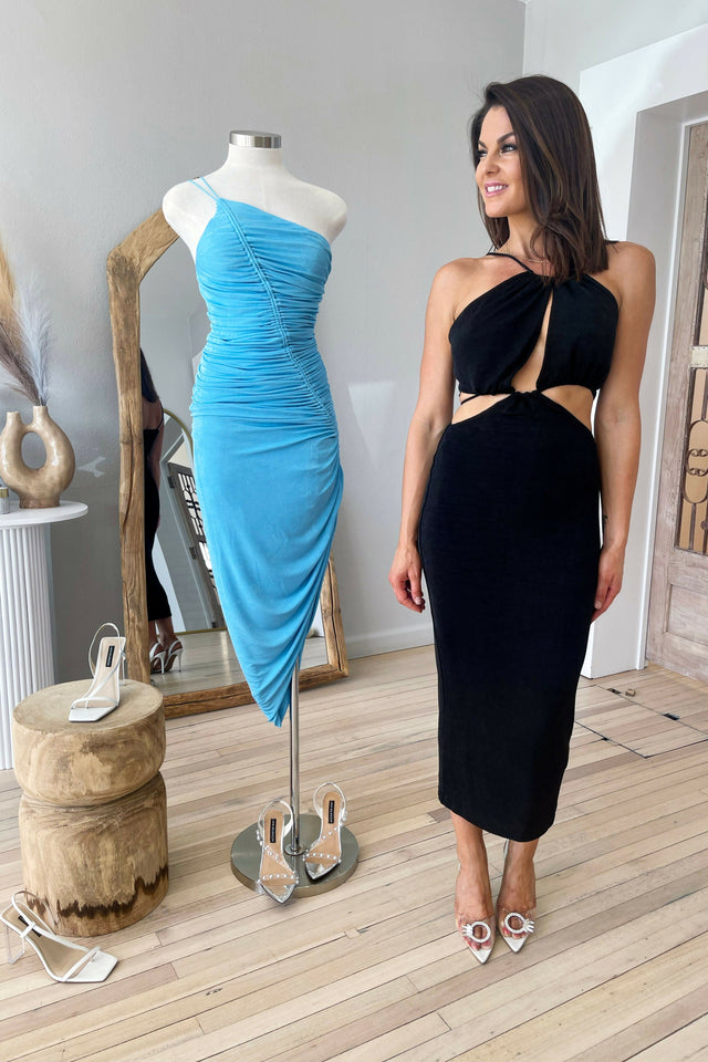 Misha Collection Zeke Slinky Jersey Midi Dress - 8 / Black - Dresses