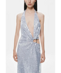 MISHA Devon Sequin Dress Cloud Blue Size S/AU8 - 8 / Cloud Blue - Dresses