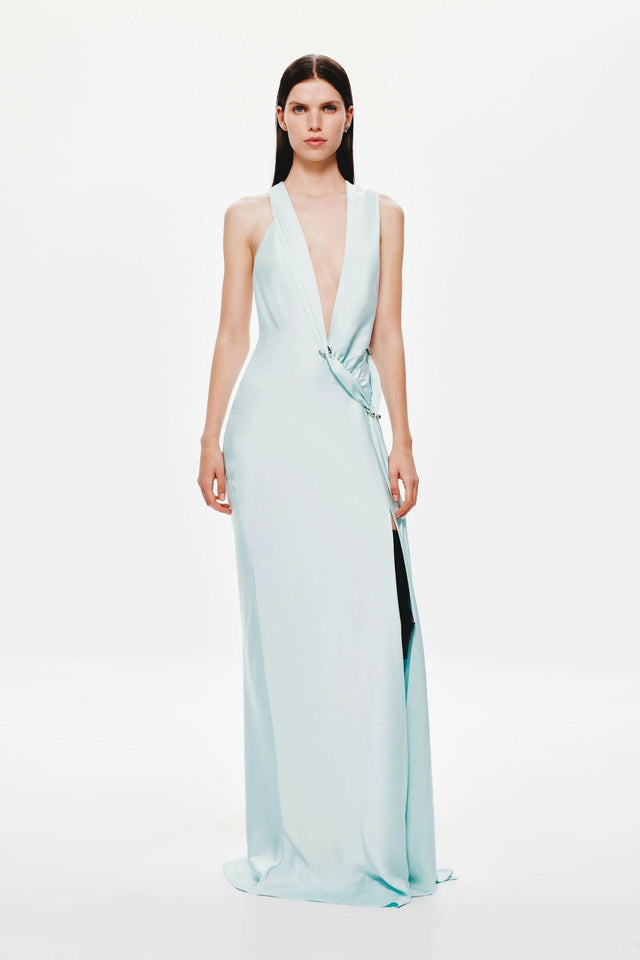 Misha Harlow Satin Maxi Dress Ice Blue - Dresses