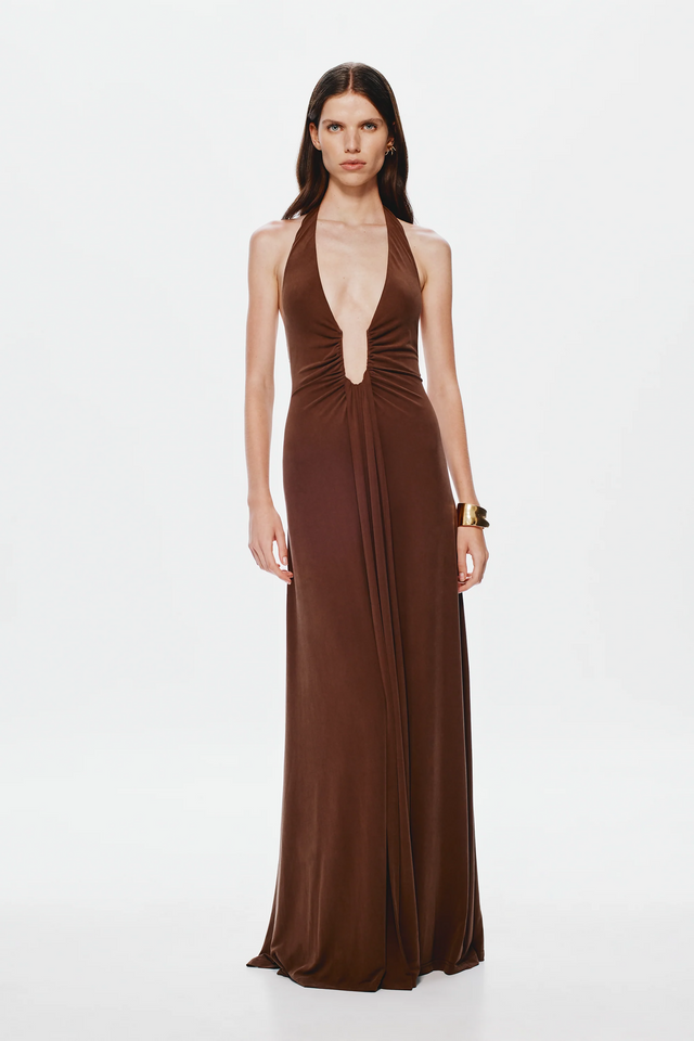 MISHA ‘Jennifer’ Cupro Dress - 8 / Brown - Dresses