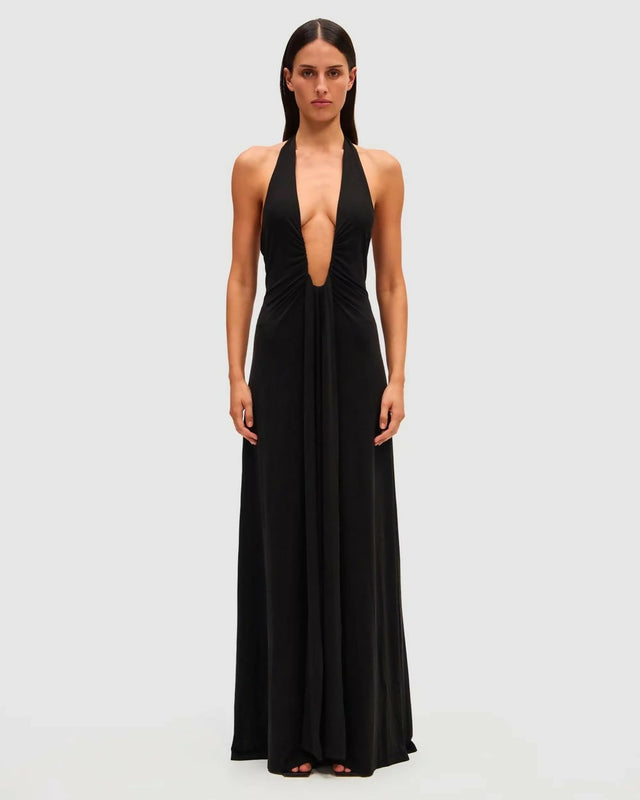 MISHA Jennifer Cupro Maxi Dress - 6 / Black - Dresses
